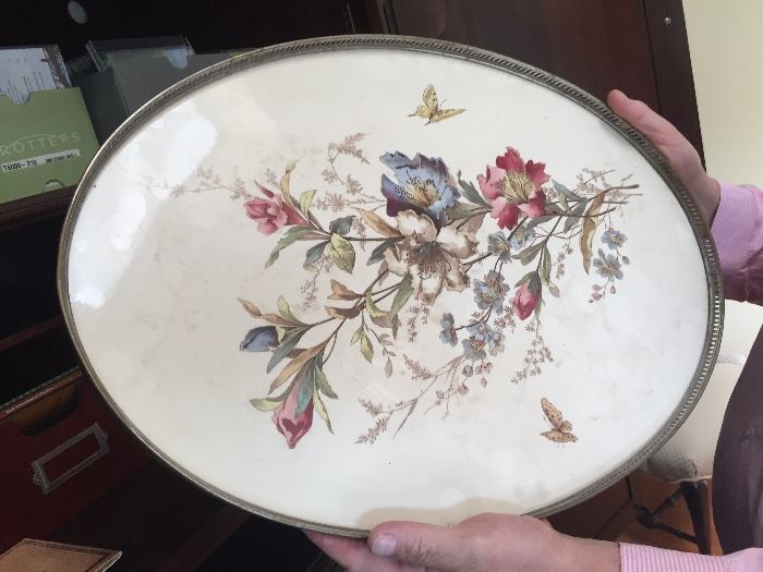 Antique Victorian porcelain tray with rim