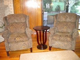 Matching reclining wingback chairs, matching tulip base end tables