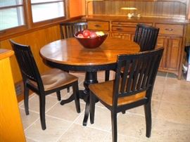 Solid wood/black pedestal kitchen table and 4 chairs