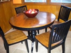 Solid wood/black pedestal kitchen table and 4 chairs