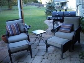 Patio furniture galore, coffee table, rocking chairs, chairs, ottomans, loveseat and more