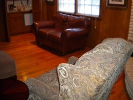 Leather sofa and loveseat, Recliners - two wing back reclining chairs, Matching chair and ottoman, 