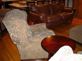 2 - Matching reclining wingback chairs, Leather sofa/love seat, end tables, Chair with matching ottoman