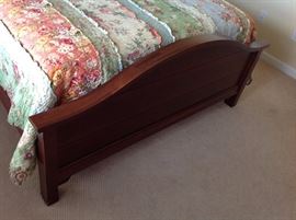 Dark Wood Double/Full Bed - Headboard, Foot Board, Side Boards & Slats w/ Complimentary Double/Full Mattresses - Foot Board Detail