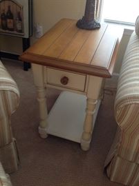 White Painted & Maple Top One-Drawer End Table