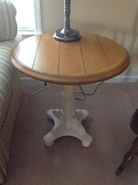 White Painted & Maple Top Round Pedestal Table