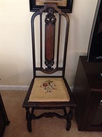 Antique Walnut Tudor Needlepoint Seat Side Chair - 1 of 2