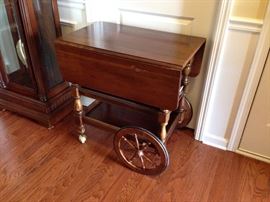 Maple Drop-Leaf One-Drawer Rolling Cart