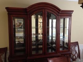 Lighted China Cabinet w/ Glass Shelves & Mirrored Back - Detail