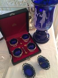 Lovely cobalt blue salts and vase