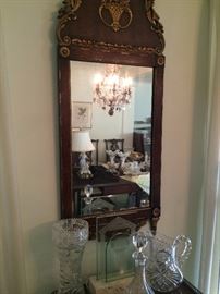 Federal style mirror; vase, decanter, pitcher (center award not included)
