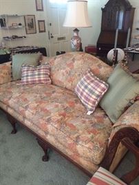 Chippendale style camel back mahogany sofa (ball and claw)