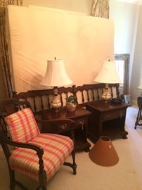 King bed; matching nightstands; antique chair