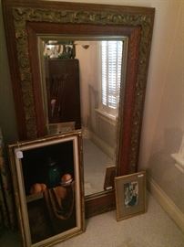 Large decorative mirror and framed art
