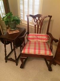 Antique rocker and small drop leaf table