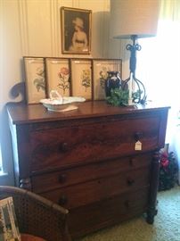 Handsome chest and framed floral prints