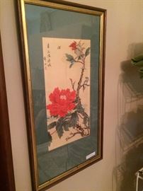 Framed Asian silk art