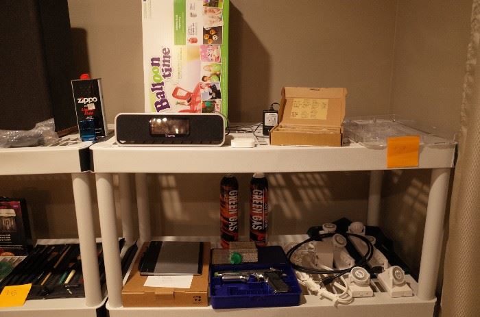 ihome, helium tank, batteries, leds, airsoft gun, computer tablet, and more