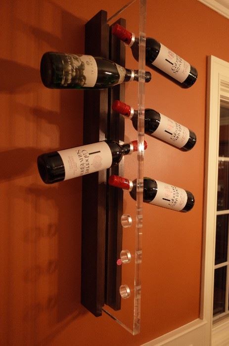 custom design wine rack by local artist with mahogany and acrylic
