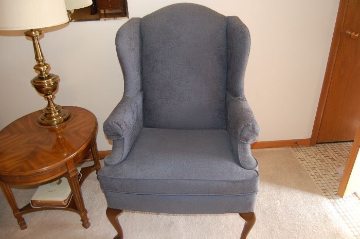 Wing back chair and side stand