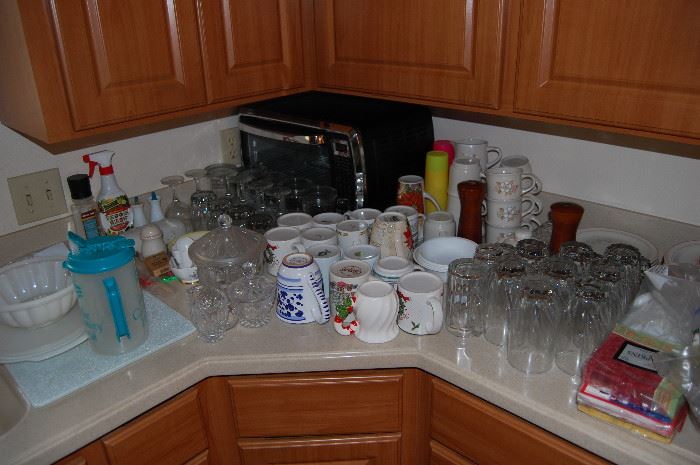 Kitchen offerings - glassware, mugs, pots, pans