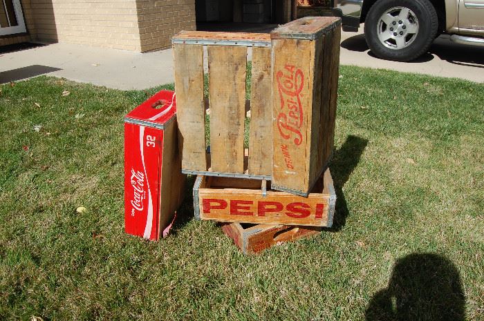 Vintage Coke and Pepsi bottle crates