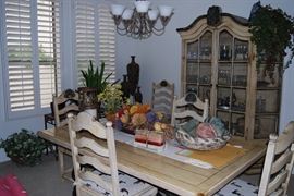 DINING SET WITH TABLE, 6 CHAIRS, COORDINATING CHINA CABINET, DECOR