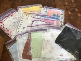 Vintage hankies all pressed and stored in ziploc bags 