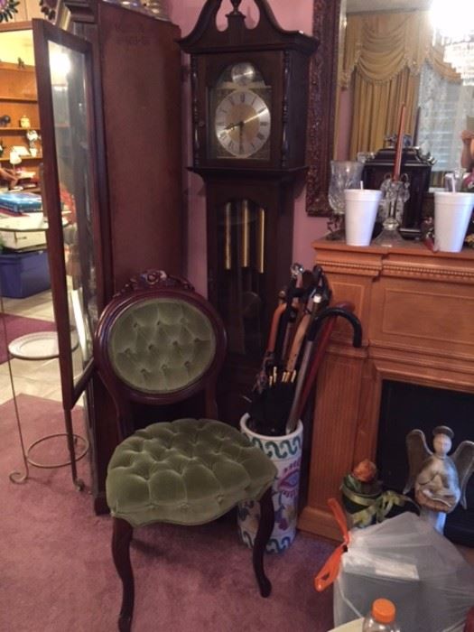 cane collection, grandfathers clock