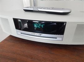 Bose Wave Radio with CD & remote. Also, Bose book shelf speakers and Bose outdoor speakers. DVD player, DVD player with Blu Ray & wifi