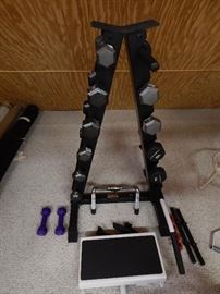 Free weights, weight rack, dumb bells, weight bench, balance balls, and more
