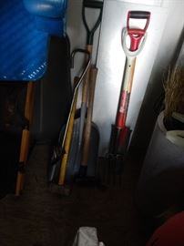 Yard tools. Rakes, shovels, wheel barrel. Leaf blowers, weed eaters. And, more.
