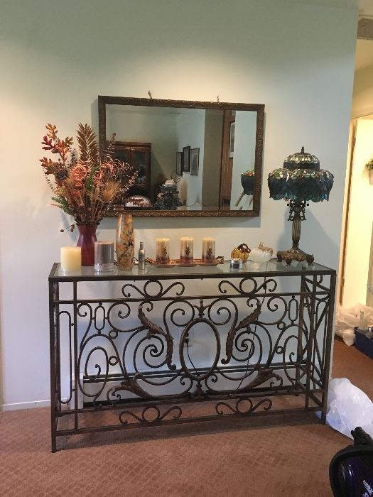 Scrolled iron console table