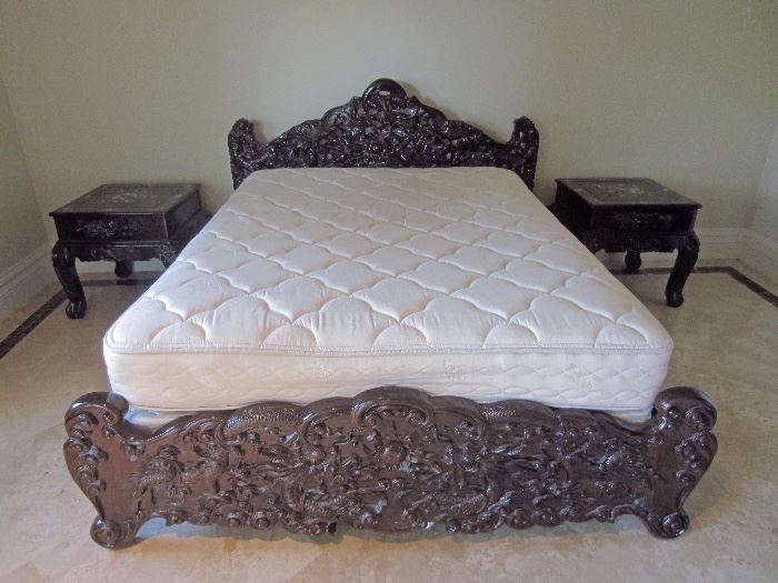 Ornate carved rosewood queen size bed