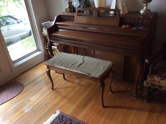 Kimble upright piano and bench
