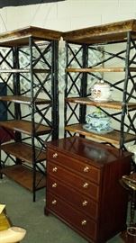 Much, much furniture!! Pr. of Bamboo and tortoise shelves and mahogany dresser