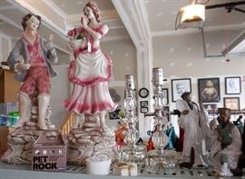 Capodimonte Figurines; Glass Boudoir Lamps