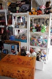 Star Trek Collectibles; Beanie Babies; Vintage Wood Toy Box