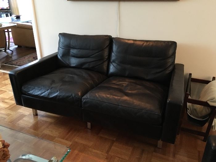 German Made "COR Mint condition, 3 seater, 2 seater and 2Club Chairs. Soft Black Leather with Chrome Legs ! Gorgeous