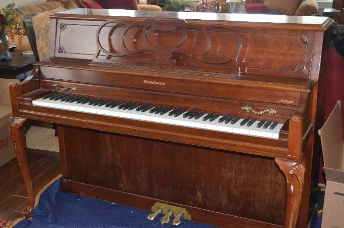 Gorgeous Baldwin Acrosonic Console Piano in Beautiful Condition with lovely carved Cabriolet Legs
