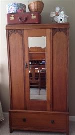 Oak wardrobe beveled glass mirror