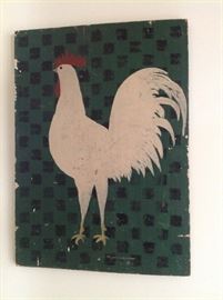 Large hand painted rooster on wood