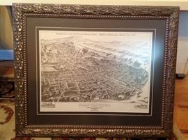 Professionally framed old map of Chattnooga