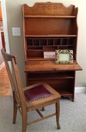 Oak drop front desk/book case