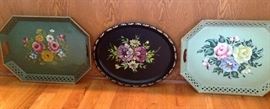 16 hand painted tole trays, most by Nashco