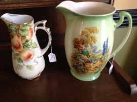 Pitcher collection, hand painted, majolica and pottery