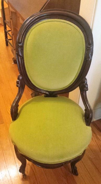 Victorian chair in lime green