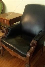 navy leather carved chair - "let's retreat to the smoking room please"