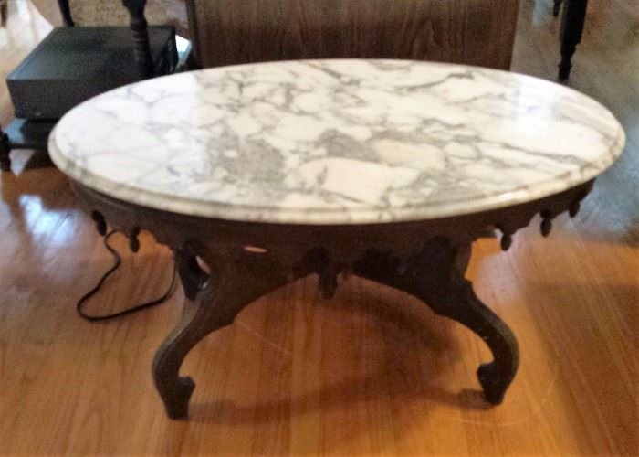 antique marble top carved oval table