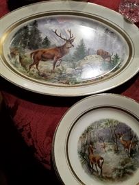Dresden Buck and Doe platter and plates